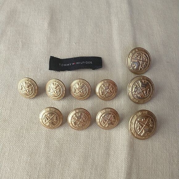 Tommy Hilfiger Gold Tone Buttons Shank Metal For Blazer Coat Lot of 10 15/18 mm - Picture 1 of 6